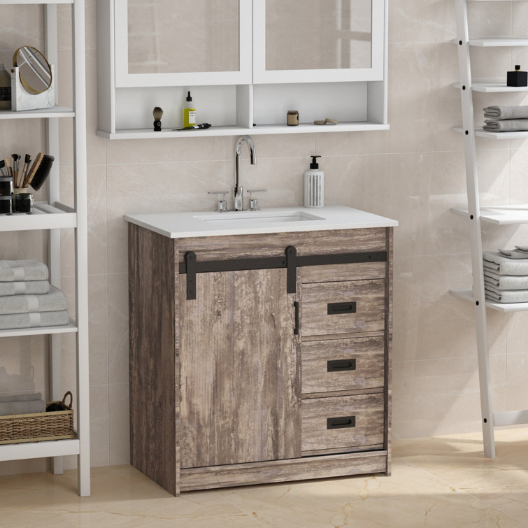 Gracie Oaks 30Inch Single Bottom Sink Bathroom Barn Door Vanity With